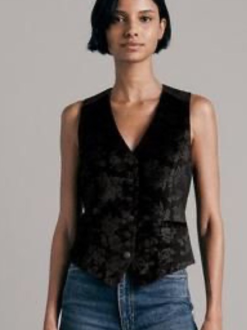 rag & bone Black Velvet Floral Vanessa Vest - 10 - NWT